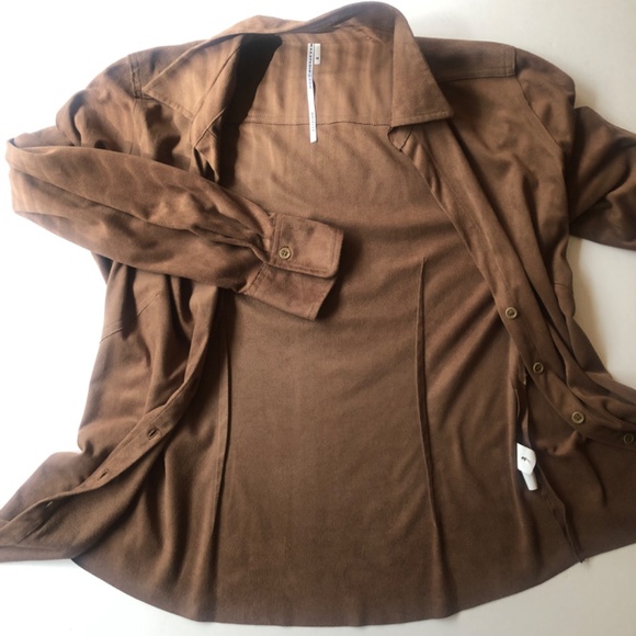 NWOT Ultra Suede Brown Button Down Blouse, Shirt by Max Studio - Picture 9 of 12
